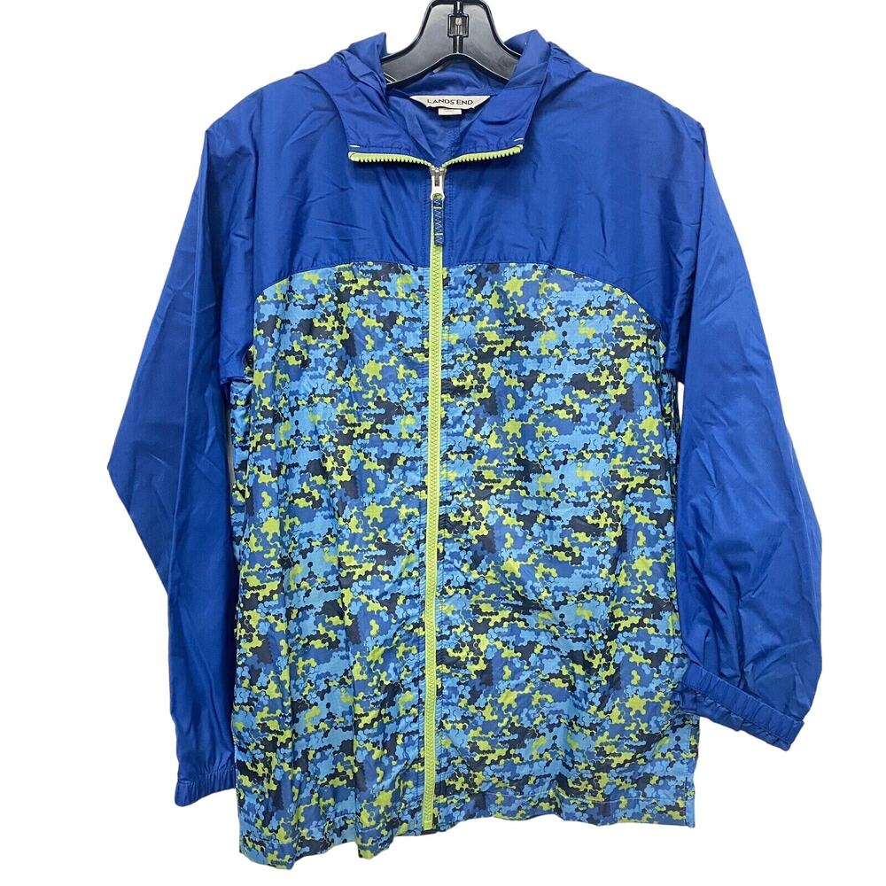 LANDS' END Regular L 14-16 Persian Cobalt‎ Navigator Rain Jacket Blue Lighweight